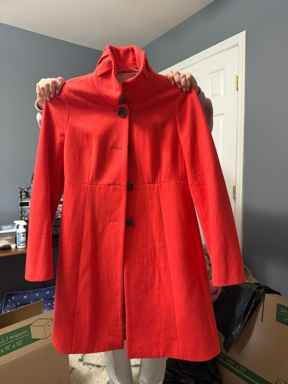 Women's Wool-Blend Pea Coat with Stand Collar